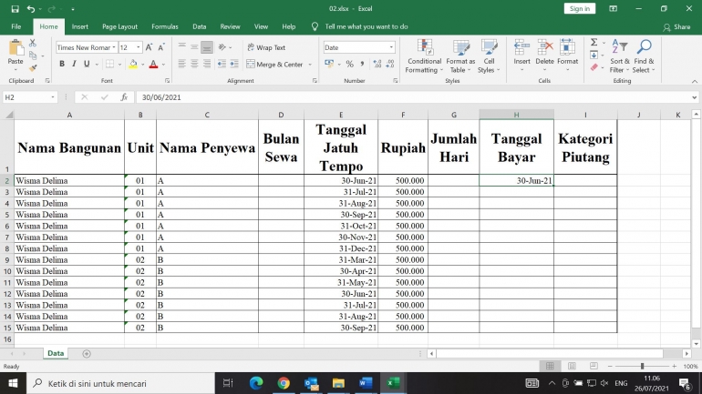 Ilustrasi tabel data yang sudah diisi (olahan pribadi)