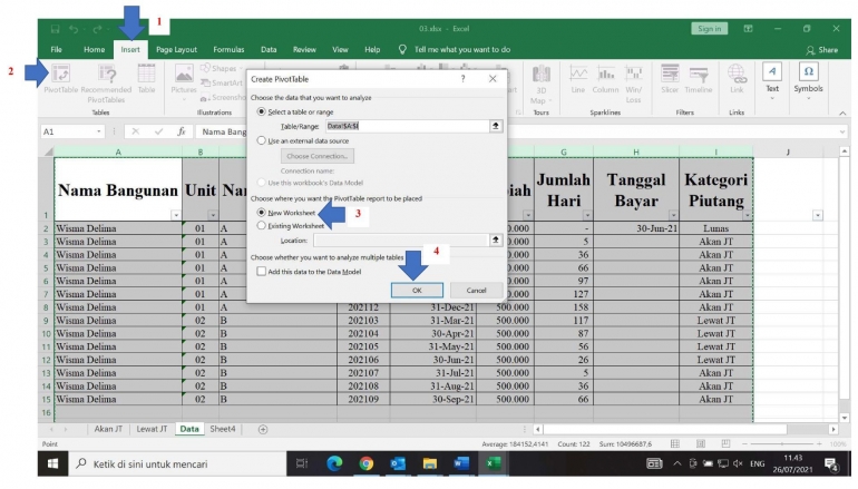 Ilustrasi pengolahan data menggunakan PivotTable (olahan pribadi)