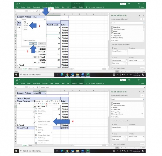 Ilustrasi langkah merapikan PivotTable (olahan pribadi)