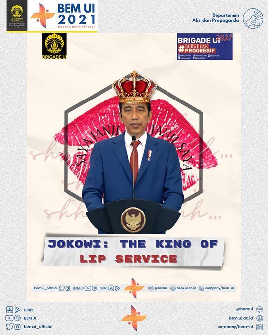 Meme Jokowi: The King of Lip Service (Sumber: twitter.com/bemui_official)