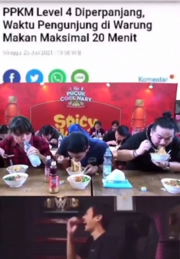 Foto : Tangkapan Layar YouTuber sedang lomba makan di plesetkan aturan PPKM