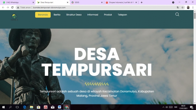 Gambar 2 Website BUMDes Tempursari. Sumber : Dokumen Penulis (2021)