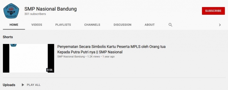 Gambar: Tangkap layar Channel Youtube SMP Nasional Bandung
