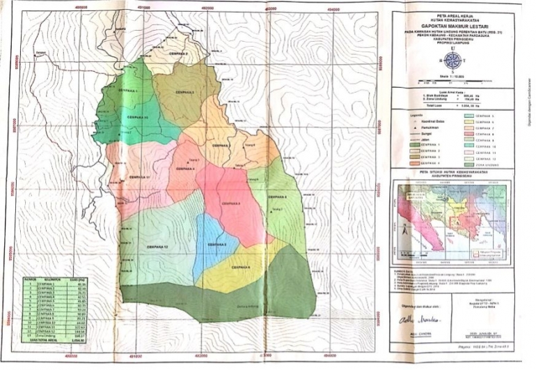 Gambar Peta Lokasi Areal Kelola Gapoktan HKm Makmur Lestari. (dokpri)
