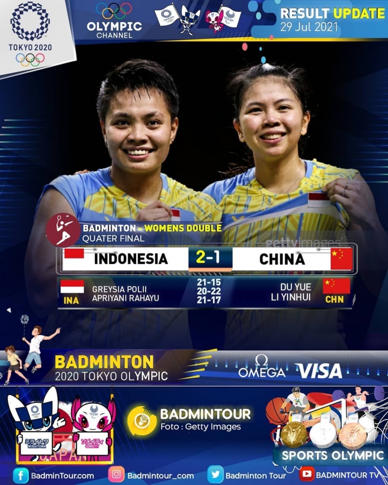 Foto Ilustrasi : Akun Instagram badmintontour-com (pasangan ganda putri indonesia Apriyani Rahayu dan Greysia Polii)