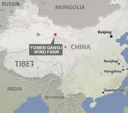 Peta lokasi kota Yumen di China. | Sumber: www.dailymail.co.uk