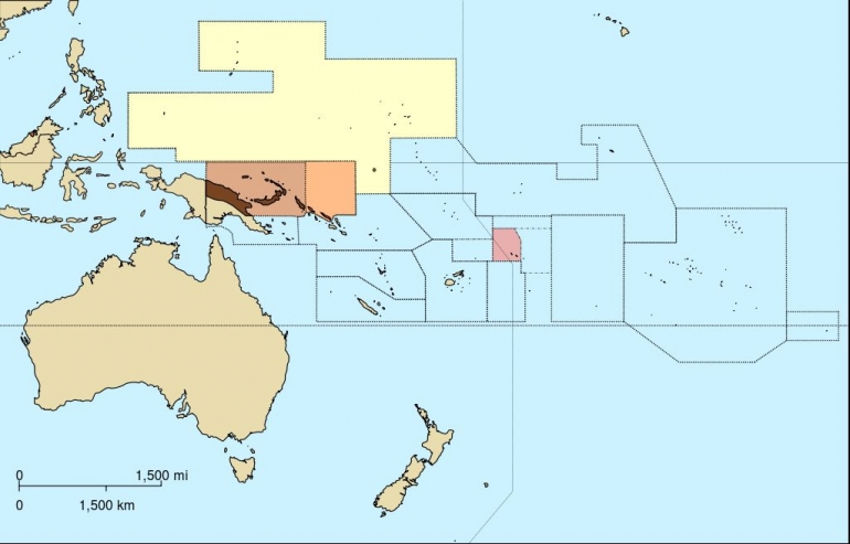 Peta koloni dan protektorat Jerman di Samudra Pasifik (Sumber: https://commons.wikimedia.org/wiki/File:German_Pacific.svg)