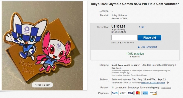 Sebuah pin untuk volunteer2 itu, dijual die bay seharga Rp.391.600! Astagaaaa, mahal sekali | ebay.com