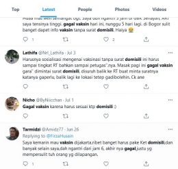 Tangkapan layar keluhan warga menakses vaksin gara-gara masalah domisili/KTP beberapa waktu lalu (twitter.com).