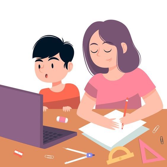 Ilustrasi bimbingan orangtua pada pembelajaran daring. Sumber : freepik.com