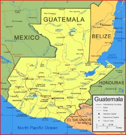 Peta Guatemala dengan penduduk sekitar 15 juta jiwa (2014): sejarahdunia.com