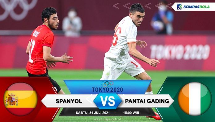 Pertandingan perempat final perdana cabang sepak bola Olimpiade Tokyo antara Spanyol vs Pantai Gading (sumber : kompasbola.id)