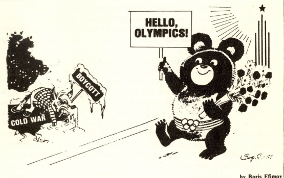 Kartun yang menggambarkan boikot di Olimpiade Moskwa. Sumber: Boris Efimov/ www.insidethegames.biz