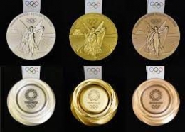Medali Oilmpiade Tokyo tampak depan dan belalang. Sumber : kyodonews.net