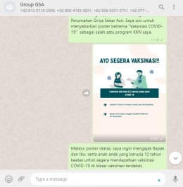 Penyebaran Poster Vaksinasi di WhatsApp Group Perumahan Griya Sekar Asri 