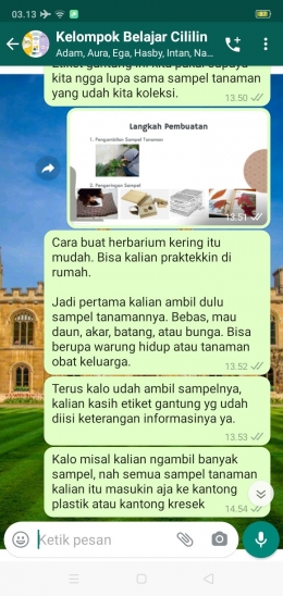 Pelaksanaan kegiatan melalui grup whatsapp (Dok.pribadi)