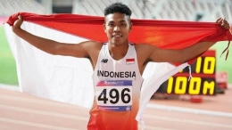 Potret Zohri setelah berhasil meraih medali perak di ajang Kejuaraan Atletik Asia 2019 di Doha, Qatar. (Sumber ilustrasi: indosport.com)