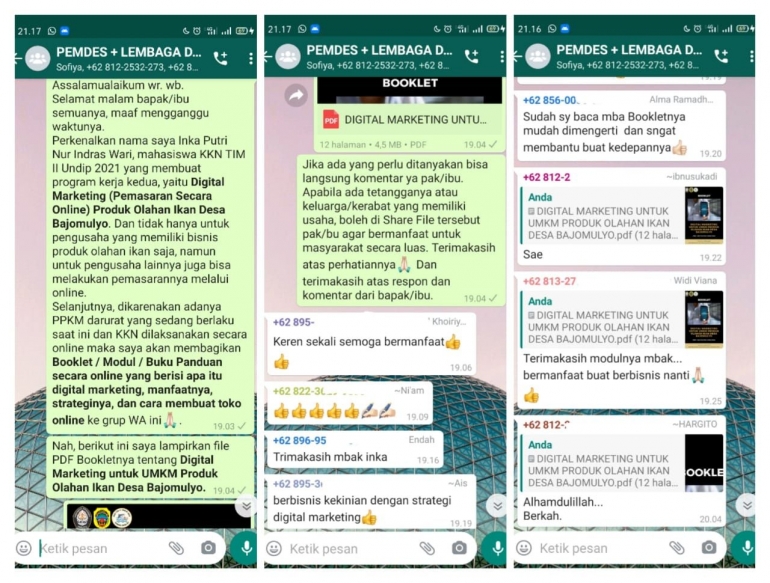 Respon Positif dari Bapak dan Ibu di Group WhatsApp Pemdes + Lembaga Desa Bajomulyo/Dokpri