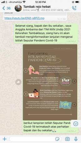 Sosialisasi secara daring melalui Whatsapp Grup warga RW 03 Dusun Tambakrejo/Dokpri