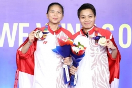 Greysia Polii dan Apriyani Rahayu sesaat memperoleh medali emas di Olimpiade Tokyo 2020 (sumber ilustrasi: kumparan.com)