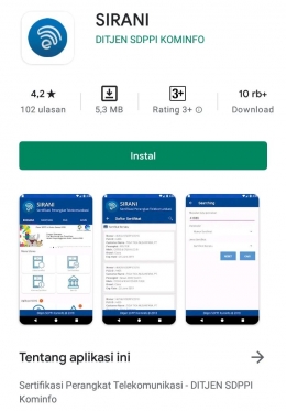 Aplikasi SIRANI | Foto : Google Play Store 