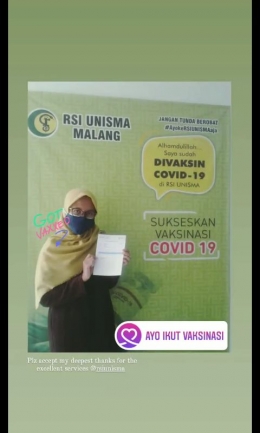 Saat aku ikut vaksinasi dosis 1 di RSI Unisma Malang/Dok. Pribadi