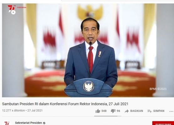 Konferensi  Forum Rektor Indonesia, 27 Juli 2021. (Sumber gambar: Youtube)