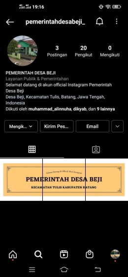 Akun official Instagram Pemerintah Desa Beji, Tulis, Batang/dokpri
