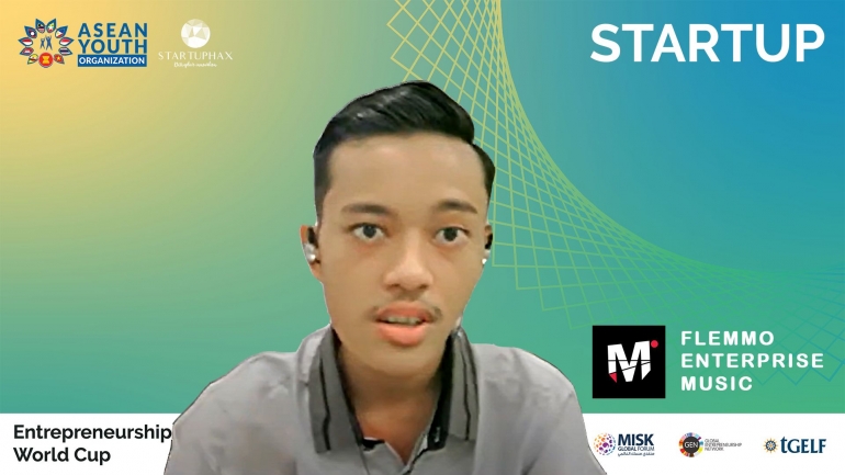 Maharsyalfath Izlubaid Qutub Maulasufa (17), Siswa MAN 1 Jombang Jawa Timur Pendiri & CEO  Flemmo Enterprise Music di Kompetisi EWC 2021. /dokpri 