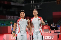 Ekspresi bahagia Greysia/Apriyani setelah menang di laga final olimpiade Tokyo 2020 (DOK. NOC INDONESIA)