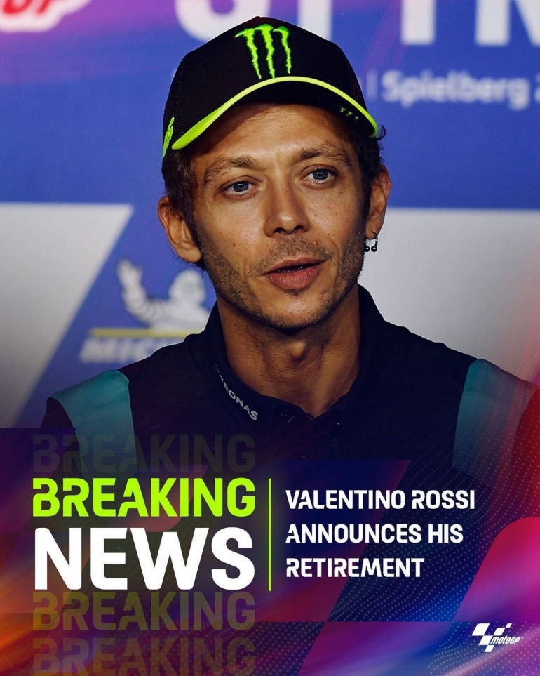 Valentino Rossi resmi Pensiun dari MotoGP / Instagram / @motogp
