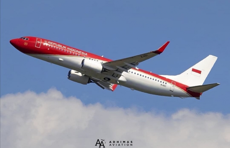 Pesawat Kepresidenan Indonesia dgn livery baru. Sumber: tangkapan layar IG@adhimas_aviation