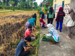 Penanaman bibit pohon di area Pasar Pancingan yang dilakukan Mahasiswa KKN Tematik Unram 2021 bersama masyarakat Desa Bilebante. (dokpri)