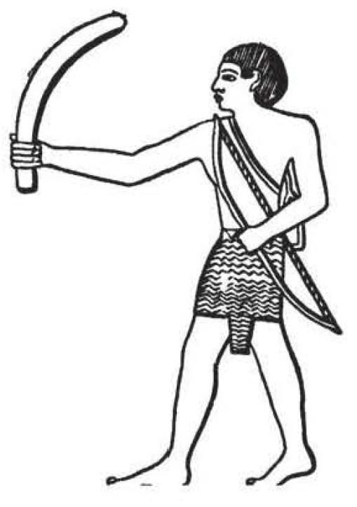 Prajurit Mesir Kuno melemparkan bumerang. Sumber: buku Physics for Entertainment, Book 1, hlm. 59.