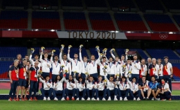 Keseblasan Spanyol harus puas dengan medali perak sepakbola Olimpiade 2020 Tokyo setelah dikalahkan Brasil.Foto dari akun twitter @SeFutbol