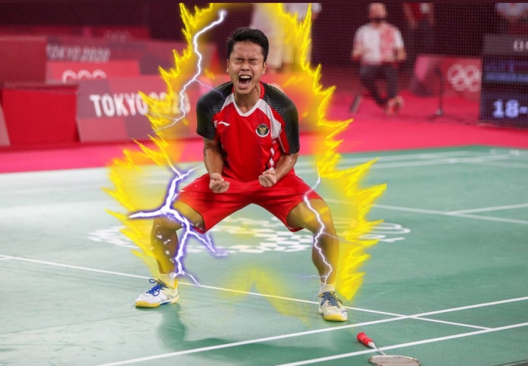 Meme Anthony Ginting yang dibuat khusus oleh olympic.com