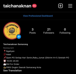 Gambar 1. Profile Instagram sate taichanaknan