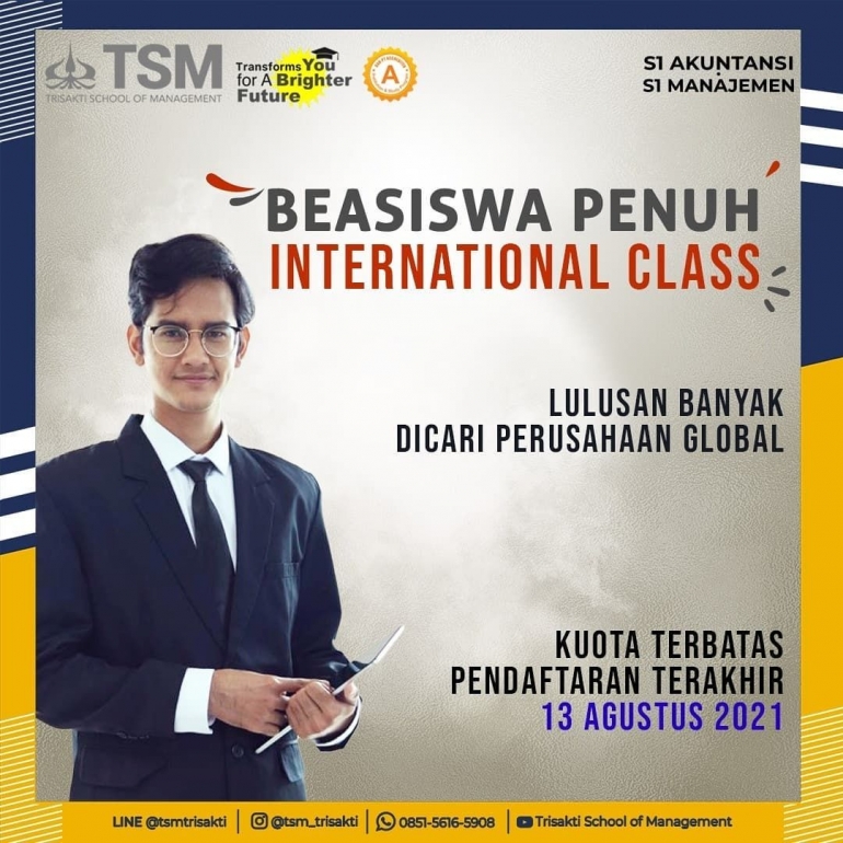 Beasiswa International Class TSM (sumber: instagram @tsm_trisakti)