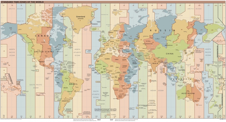 Peta dunia dari zona waktu terkini. Sumber: https://commons.wikimedia.org/
