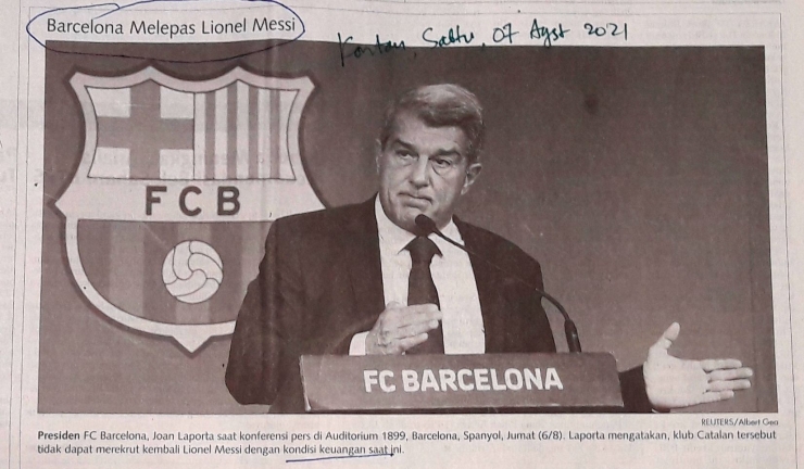 Joan Laporta, FC Barcelona. Sumber: Kontan Sabtu, 07 Agustus 2021.