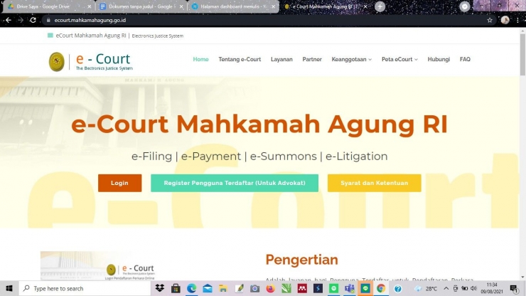 tampilan web e-court Mahkamah Agung RI (Dokpri)