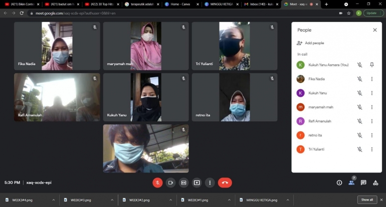 pemaparan materi dengan warga RT 05 dilakukan secara daring melalui gmeet (dokpri)
