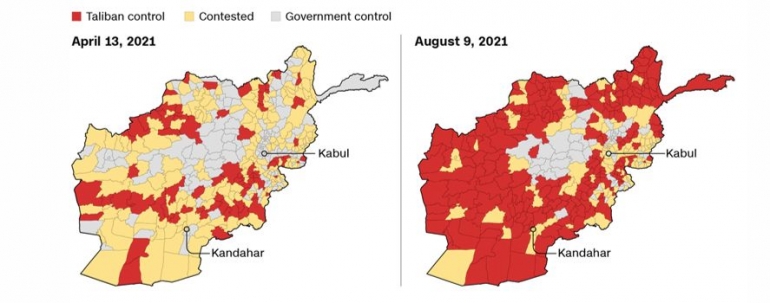 Dengan sangat singkat Taliban berhasil menguasai sebagian besar wilayah Afghanistan. Sumber: CNN 