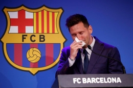 Konferensi pers terakhir Messi bersama FC Barcelona (Sumber: Reuters)