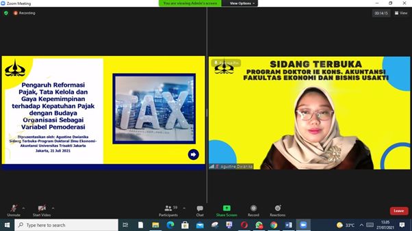 Doktor Agustine dengan topik materi Optimalisasi Sistem Kepatuhan Pajak, Selasa (27/07/2021).