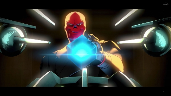 Red Skull menggunakan Tesseract untuk membuka portal luar angkasa. Sumber : Disney+