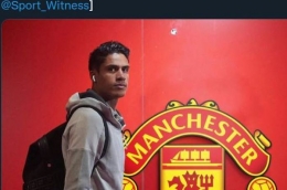 Fan Manchester United masih menunggu Raphael Varane diumumkan ke publik/Foto: Twitter.com/Sport_Witness/Bolasport.com