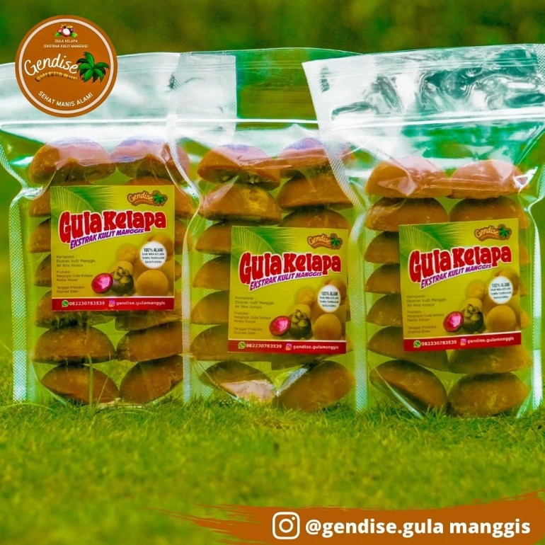 Foto gula kepala ekstrak manggis yang sudah dikemas dan dipromosikan melalui media sosial (Dokpri)