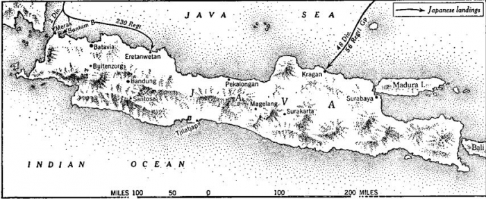 Peta Invasi Jepang ke Pulau Jawa (sumber: Wikimedia Commons)