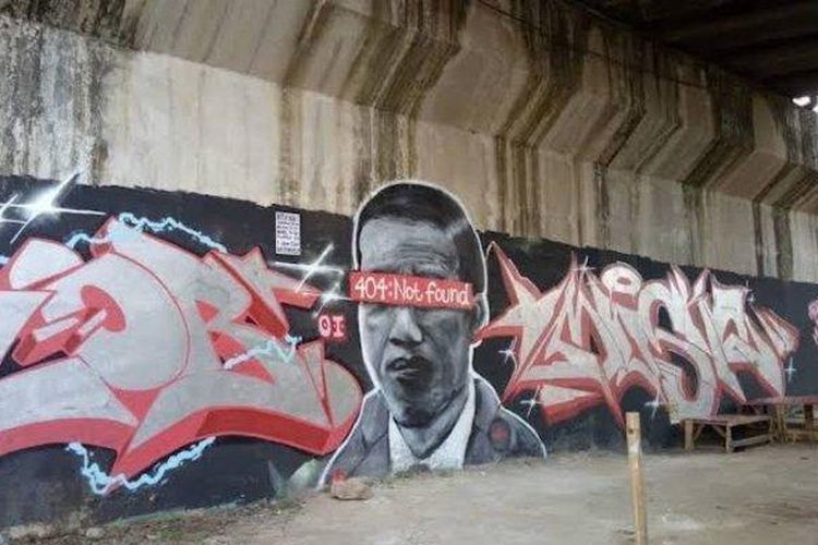 Salah satu mural yang diduga bergambar Presiden Joko Widodo di Tangerang. Via kompas.com